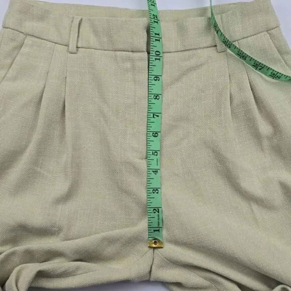 House of Harlow -1303 High Rise Pleated‎ Trouser Pants Textured Straight Green 6